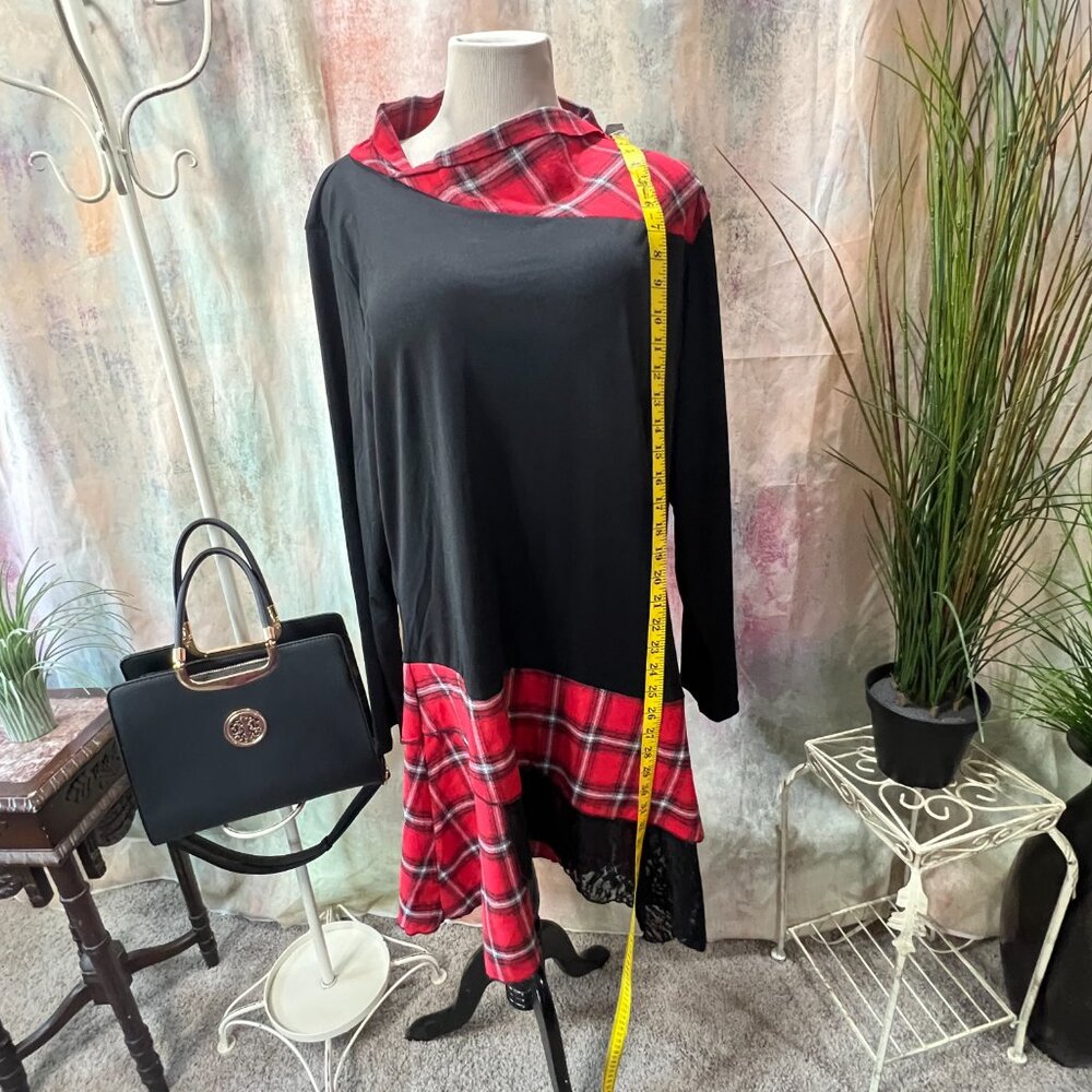 Bflive Lace Asymmetrical Hem- Patchwork- Plaid Pa… - image 7